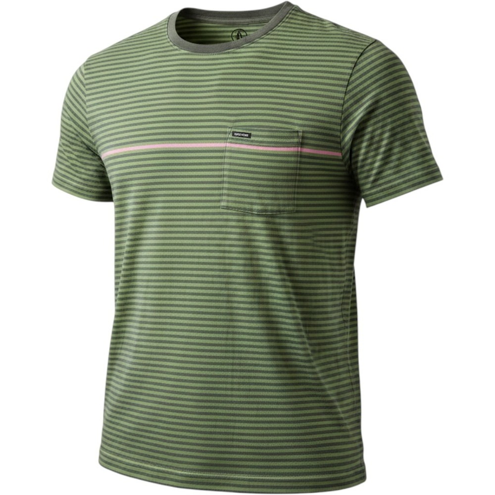 NWT Volcom Sylvan Crew T-Shirt Mens XXL Green Striped Pocket Short Sleeve New
